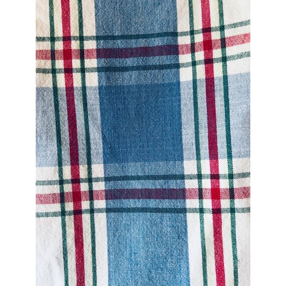 Plaid Tablecloth Blue White Plaid Cotton Fringe Edges 70x53 Farmhouse Cottage - Picture 4 of 5